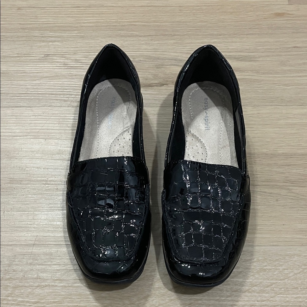 Easy Spirit Black Croc-Embossed Loafers